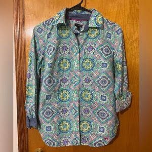 Talbots Multi-Colored Geometrical Button Down Blouse - EUC
